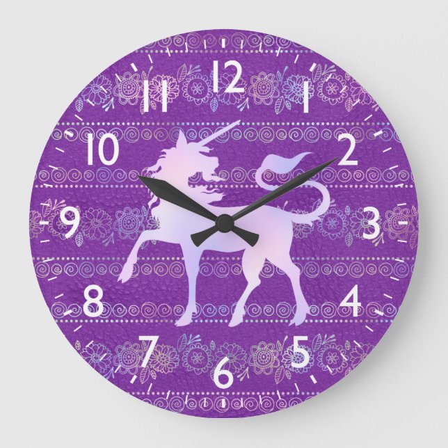 Bohemisches Muster und einsame Silhouette Große Wanduhr (Vorderseite)