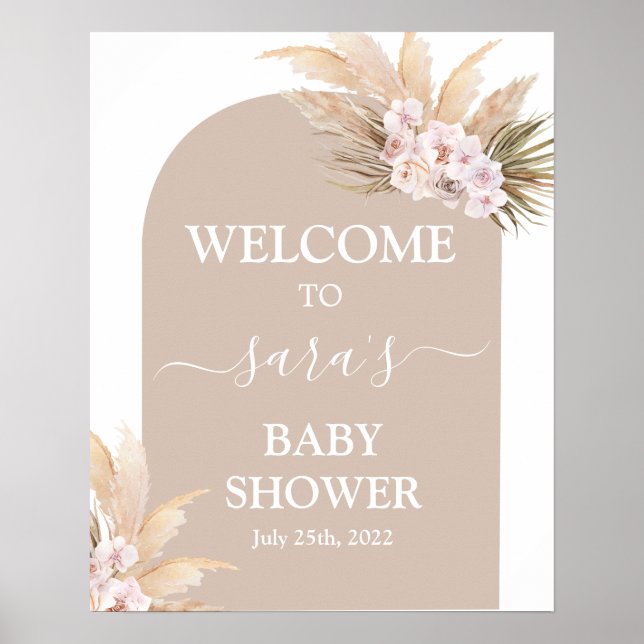 Bohemisches Pampas Grass Baby Dusche Begrüßungszei Poster (Vorne)