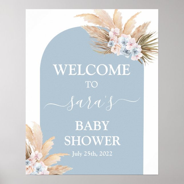 Bohemisches Pampas Grass Baby Shower Boy Begrüßung Poster (Vorne)