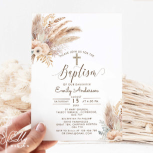 Bohemisches Pampas Grass Taufe Christening Einladung