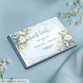 Bohemisches Pastel Blue White Gold Peonies Gästebu Gästebuch