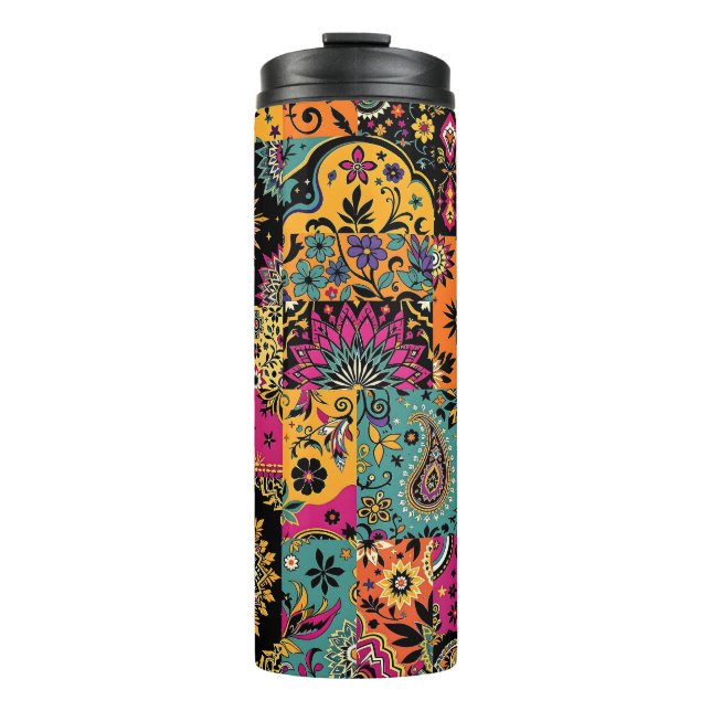 Bohemisches Patchwork Mandala und Paisley Pattern Thermosbecher (Vorderseite)