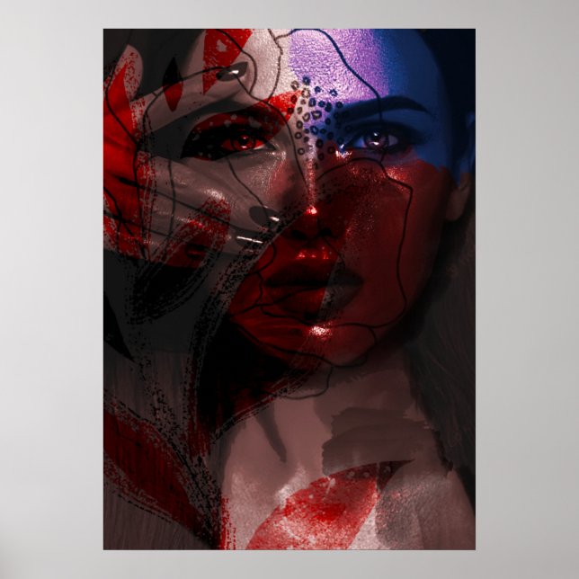 Bohemisches Portrait von Ombre Violet und Burgund Poster (Vorne)