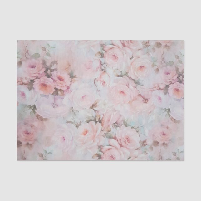Bohemisches rosa aquamarines Vintages Blumenmuster Seidenpapier (Vorderseite)