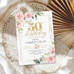 Bohemisches Rosa Blütengold 50. Geburtstag Einladung<br><div class="desc">Bohemain boho blush pink Blütengold 50. Geburtstags-Einladung,  Kontaktieren Sie mich für passende Artikel oder zur Anpassung,  Blush Rose ©</div>