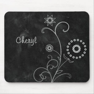 Bohemisches Schwarzweißbrett Hübsche weiße Blume m Mousepad
