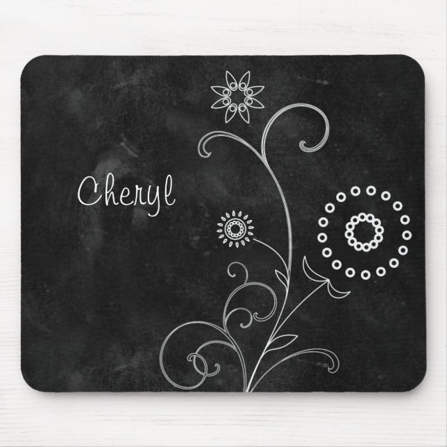 Bohemisches Schwarzweißbrett Hübsche weiße Blume m Mousepad (Vorne)