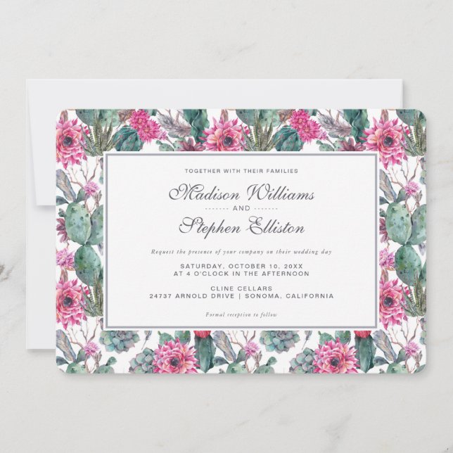 Bohemisches Sukkulent & floral - Hochzeit Einladung (Vorderseite)