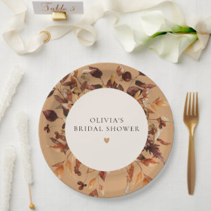 Bohemisches Terracotta Fall Floral Brautparty Pappteller