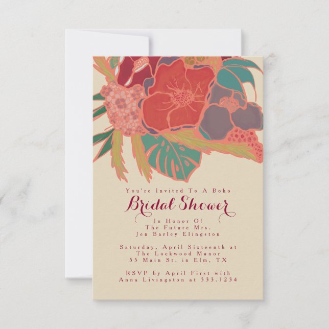 Bohemisches Themed Floral Einladung Brautparty (Vorderseite)