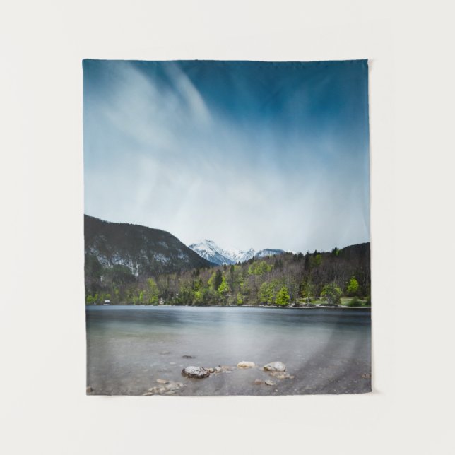 Bohinj-See mit Alpen in Slowenien Wandteppich (Vorderseite)