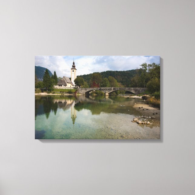 Bohinj See mit Kirche in Slowenien Leinwand drucke (Vorderseite)