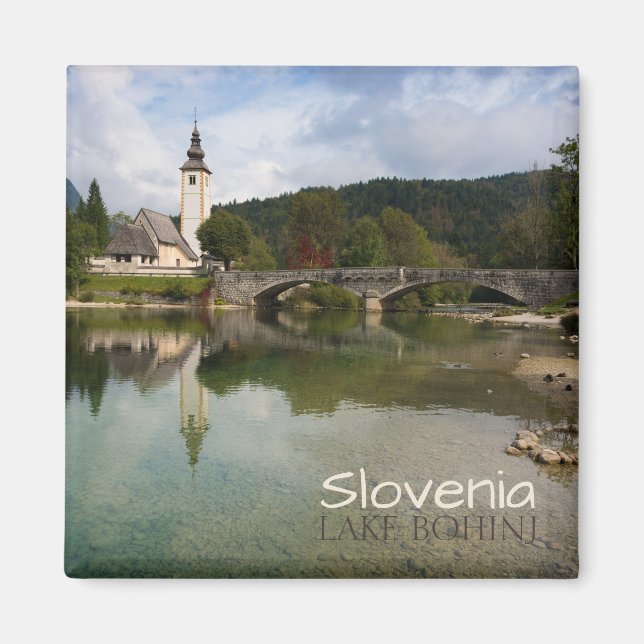 Bohinj See mit Kirche in Slowenien Textmagnet Magnet (Vorne)