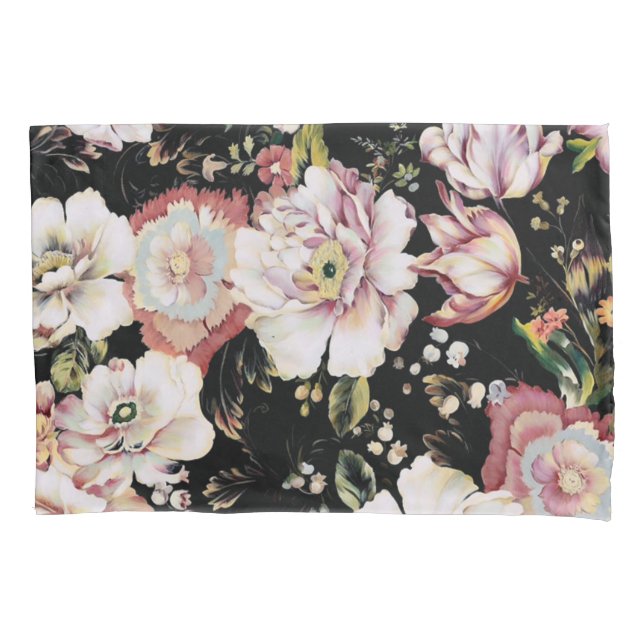 Böhmisch-Chic Rosa Blume dunkelblütig Kissenbezug (Vorderseite-Links)