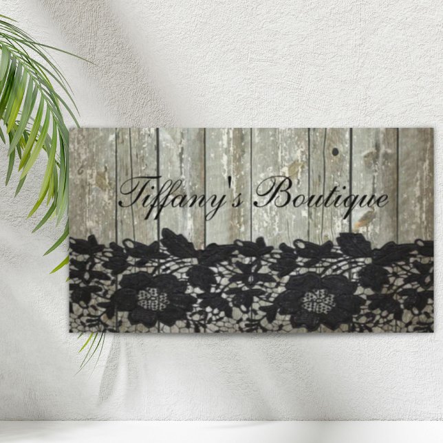 Böhmisch-Schwarze Spitze altes rustikales Barnwood Visitenkarte (country bohemian Black lace old rustic barnwood Business Card)