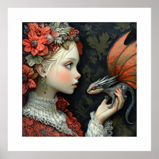 Böhmische Frau mit einem kleinen Drachen in ihrer  Poster