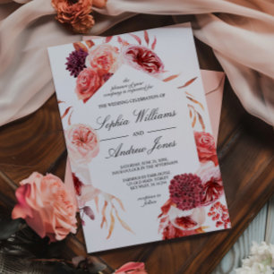 Böhmische Marsala Englische Rose Hochzeit Einladung