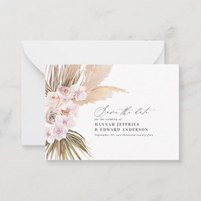 Böhmische Pampas-Gras-Hochzeit sparen das Datum Mitteilungskarte (Vorderseite)