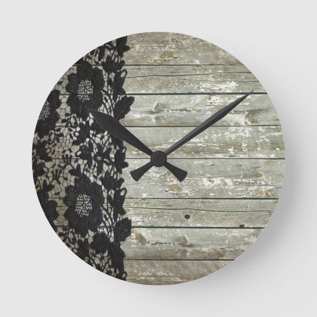 böhmische schwarze Spitze des Landes altes Runde Wanduhr (Vorderseite)