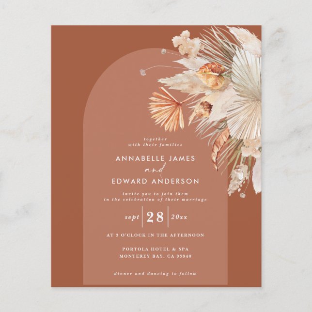 Böhmische Terracotta Pampas Hochzeit einladen Flyer (Vorne)