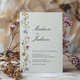 Böhmische Wildblumen Elegante Kalligrafie Hochzeit Einladung