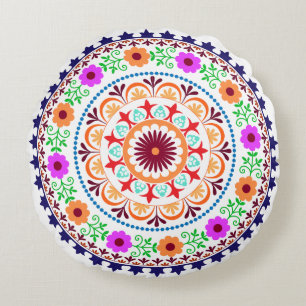 Böhmisches Blumenmuster des Hippie rundes Kissen