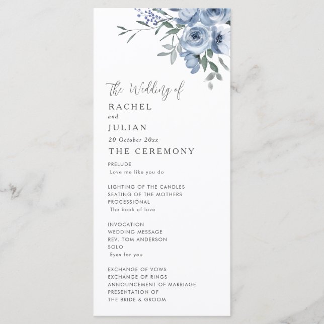 Böhmisches Hochzeitsprogramm für dustig blühende B Programm (Vorderseite)