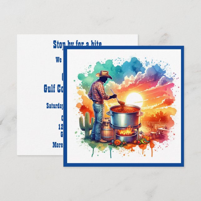 Bohnen oder keine Bohnen Chili Kochen Cowboy 1 Cus Einladung (Vorne/Hinten)