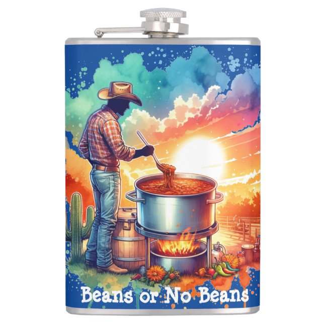 Bohnen oder keine Bohnen Chili Kochen Cowboy 1 Flachmann (Vorderseite)