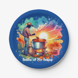 Bohnen oder keine Bohnen Chili Kochen Cowboy 1 Pappteller