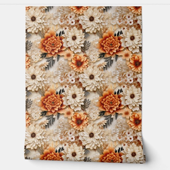 Boho 3 Herbst Wildblumen Terracotta Rosty Tapete (Abrollen)