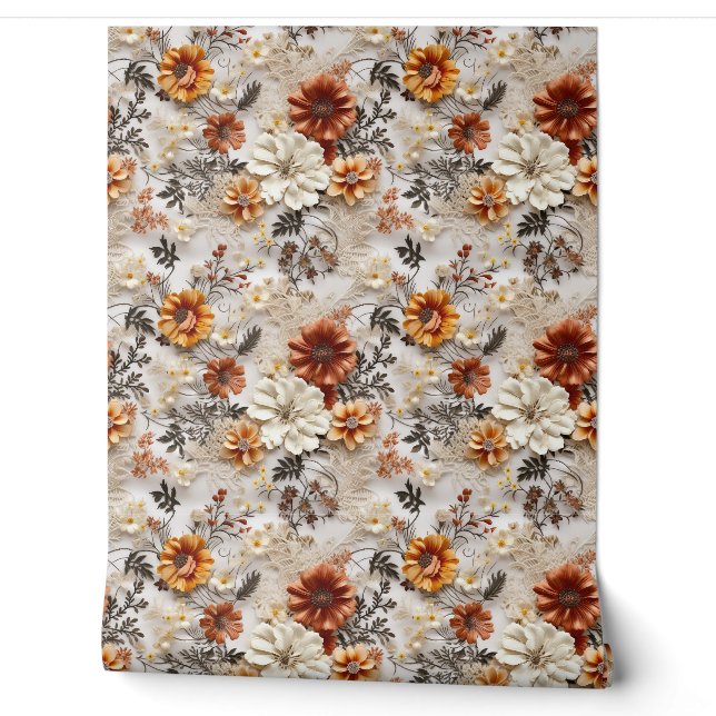 Boho 3 Herbst Wildblumen Terracotta Rosty Tapete (Abrollen)