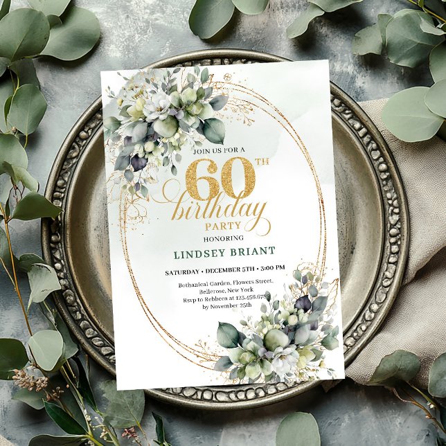 Boho 60. Geburtstag Botanische Grüne Einladung (Boho 60th Birthday Botanical Green Invite

)