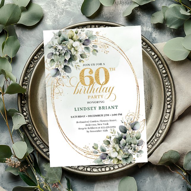 Boho 60. Geburtstag Grünes Blatt Einladung (Bohemian 60th Birthday Greenery Leaf Invite

)