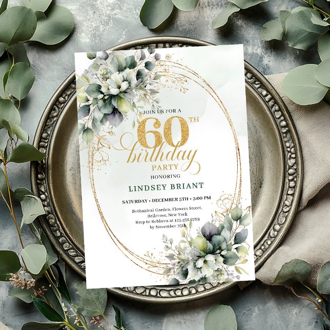Boho 60. Geburtstag Grünpflanzen Einladung (Boho 60th Birthday Greenery Foliage Invite

)