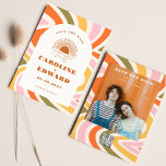 Boho 70er Groovy Wavy Sun Save the Date Qr-Code<br><div class="desc">Foto Burnt Orange Sun Retro Boho Save the Date Qr Code</div>