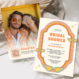 Boho 70er Retro-Farbenfrohe Groovy-Rahmen-Brautpar Einladung