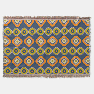 Boho 70er Retro Shapes Muster Blue Orange Decke