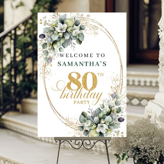 Boho 80. Botanisches Grünes Willkommensschild Poster (Boho 80th Botanical Greenery Welcome Sign)