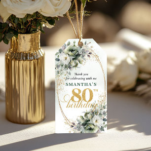 Boho 80. Geburtstag Wasserfarbe Grün Etikett Geschenkanhänger