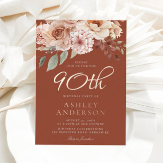 Boho 90. Geburtstagsfeier Real Rose Gold Folieneinladung