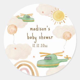Boho-Abenteuer-Hubschrauber-Flugzeug-Baby-Party Runder Aufkleber