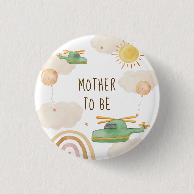 Boho-Abenteuer-Hubschrauber-Mama-Baby-Party Button (Vorderseite)