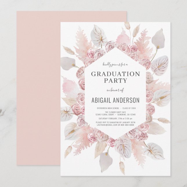 Boho Abschluss Class of 2023 Party Card Einladung (Vorne/Hinten)