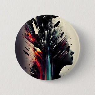 Boho abstract art with girl face button
