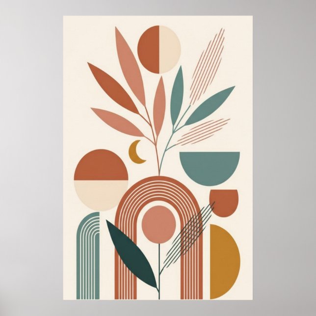 Boho Abstract Botanical Retro Minimal Art  Poster (Vorne)