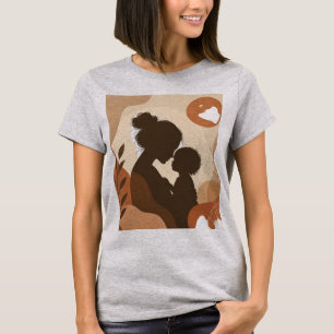 Boho-Abstract-Mutter-und-Kind-Silhouetten-Kunst-Dr T-Shirt