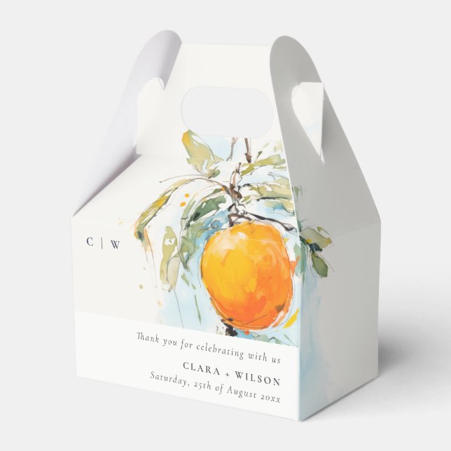 Boho Abstract Sketchy Orange Garden Wedding Geschenkschachtel (Vorderseite)