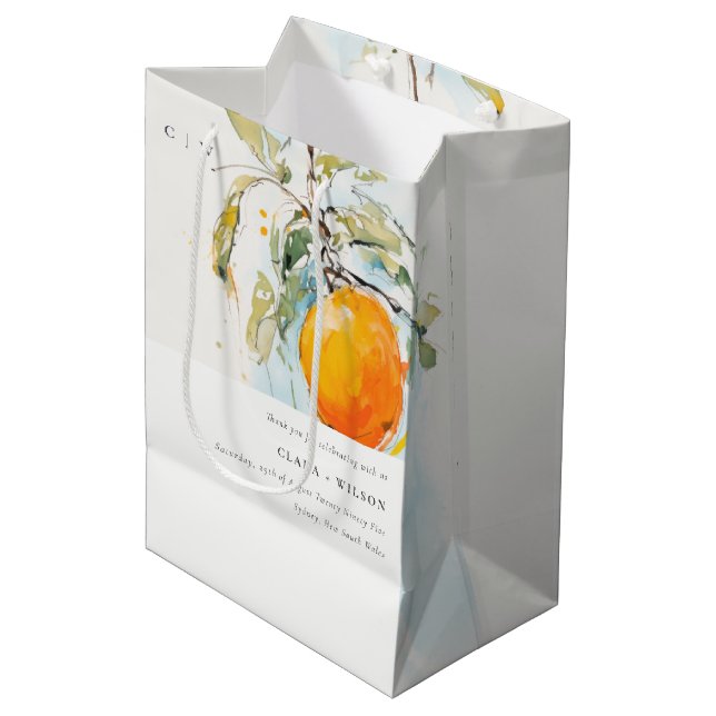 Boho Abstract Sketchy Orange Garden Wedding Mittlere Geschenktüte (Vorderseite Schrägansicht)