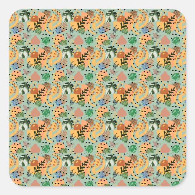 boho abstract tropical pattern -minimal leaf desig quadratischer aufkleber (Vorderseite)